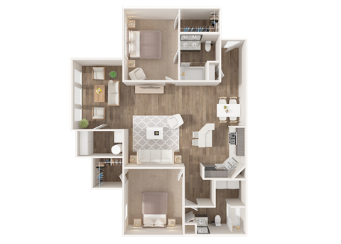2 Bedroom With Sunroom Floor Plan at Puller Place Apartments, North Carolina